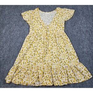 Aeropostale‎ Dress Women Yellow Floral Button Baby Doll Short Sleeve Size S